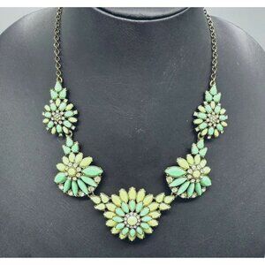 J.Crew Floral Statement Necklace Green & Yellow Embellished Stones Rhinestones